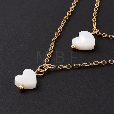 Synthetic Shell Heart Pendant Double Layer Necklaces and Dangle Stud Earrings SJEW-F217-03B-G-1