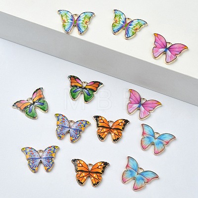 12Pcs 6 Colors Light Gold Tone Alloy Enamel Pendants ENAM-YW0003-45-1