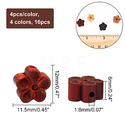 CHGCRAFT 16Pcs 4 Colors Natural Pecan Engraved Wooden Beads WOOD-CA0001-58-1
