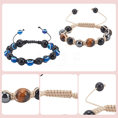5Pcs 5 Styles Natural & Synthetic Mixed Gemstone Round & Evil Eye Braided Bead Bracelets Set BJEW-AN0001-54-1