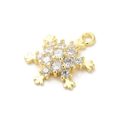 Christmas Theme Brass Micro Pave Cubic Zirconia Charms KK-P278-06G-1