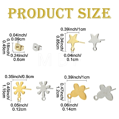 304 & 201 Stainless Steel Stud Earring Findings STAS-YW0011-14-1