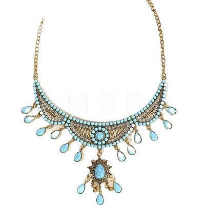 Ethnic Style Alloy Rhinestone & Synthesis Turquoise Earrings & Necklaces Sets for Women FS-WG42FFB-01-1