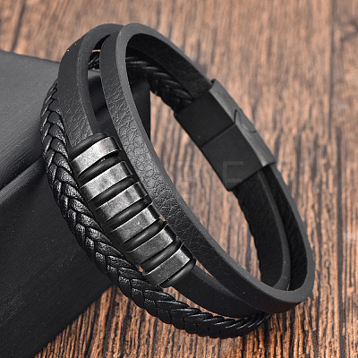 Braided Imitation Leather Multi-Strand Bracelets with 316L Stainless Steel Magnetic Clasps for Men WGAC05A-02-1