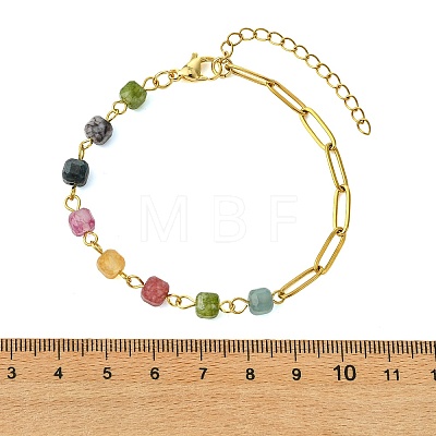 Cube Natural Tourmaline Beads Link Bracelets BJEW-JB13903-01-1