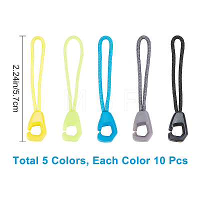 Gorgecraft 50Pcs 5 Colors Nylon Zipper Pulls Extension FIND-GF0003-10-1