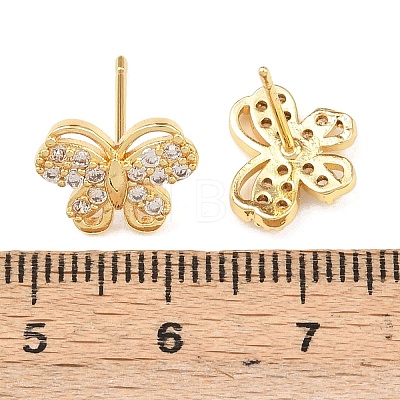 Brass Micro Pave Clear Cubic Zirconia Stud Earrings EJEW-F400-02C-G-1