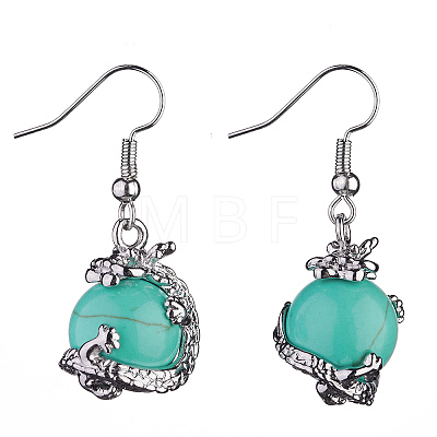 Gemstone Dragon Dangle Earrings EJEW-A092-12P-1