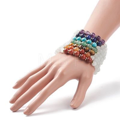 7Pcs 7 Style Natural & Synthetic Mixed Gemstone & Cat Eye Round Beaded Stretch Bracelets Set BJEW-JB08925-1