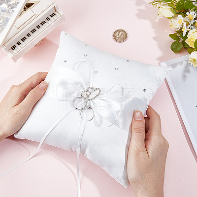 Square Polyester with Tribute Silk Wedding Finger Ring Display Pillow DIY-GF0014-14-1