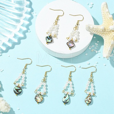 Paua Shell Dangle Earrings EJEW-JE07179-1