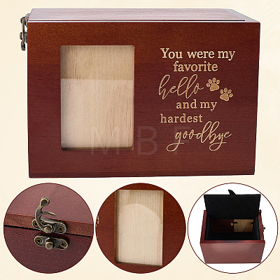 Wooden Pet Memorial Urn Box with Photo Frame CON-WH0100-64A-1