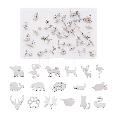 16 Pairs 16 Style Crocodiles & Dog & Swan & Hedgehog & Dinosaur & Bird 304 Stainless Steel Stud Earrings EJEW-CF0001-02P-1