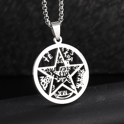 Alloy Witchcraft Pentagram Pendant 201 Stainless Steel Box Chain Necklaces for Men FS-WGE54F1-01-1