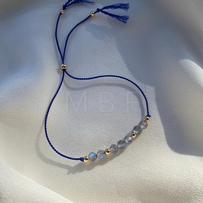 Adjustable Natural Gemstone & Brass Beaded Slider Bracelets for Women DZ3322-1-1