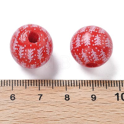 Christmas Printed Schima Wood European Beads WOOD-G023-18C-1