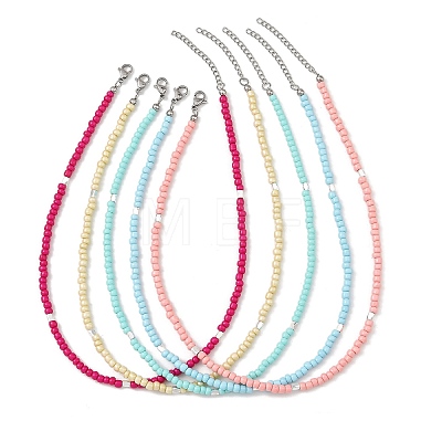 4MM Glass Seed Beaded Necklaces for Women NJEW-JN06543-1