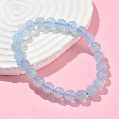 Natural Aquamarine Round Bead Stretch Bracelets for Men Women BJEW-U034-01C-01-1