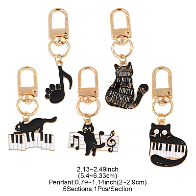 5Pcs Cat & Music Theme Alloy Enamel Pendant Decoration HJEW-FS00035-03-1