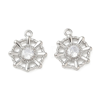 Brass Micro Pave Clear Cubic Zirconia Circular Pendants KK-C259-04P-1
