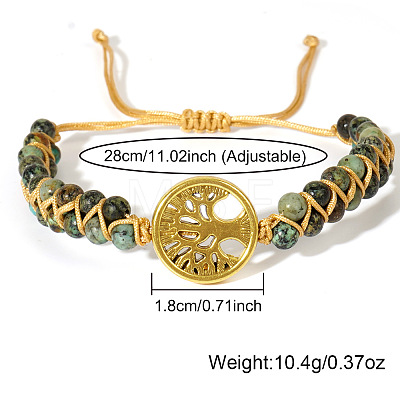 Adjustable Natural African Turquoise(Jasper) Round Beads Double Layers Bracelets YD4012-1