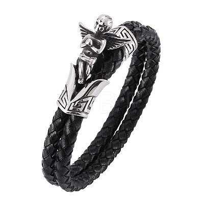 Genuine Leather Wrap Wide Cord Bracelet with Stainless Steel Toggle Clasps PW-WG8BABA-01-1