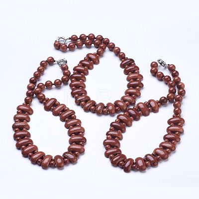 Synthetic Goldstone Beaded Necklaces NJEW-G919-06-1