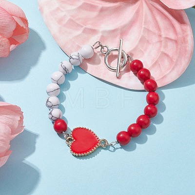 Alloy Enamel Heart Link Bracelet BJEW-JB09999-02-1