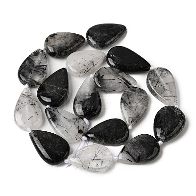 Natural Tourmalinated Quartz/Black Rutilated Quartz Beads Strands G-D365-A02-1