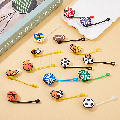 DICOSMETIC 15Pcs 15 Styles Sports Theme Ball Silicone Straw Caps AJEW-DC0001-45-1