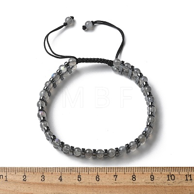 Natural Labradorite and Synthetic Hematite Adjustable Braided Bead Bracelets BJEW-H626-01-09-1