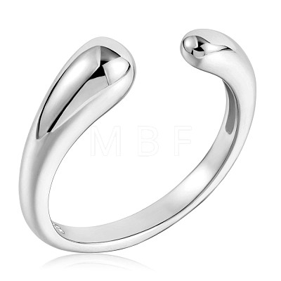 Anti-Tarnish Rhodium Plated 925 Sterling Silver Teardrop Open Cuff Ring for Women JR865A-1