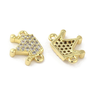 Rack Plating Brass Micro Pave Clear Cubic Zirconia Crown Connector Charms KK-C052-39G-1