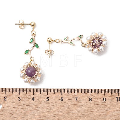 Flower 304 Stainless Steel Cubic Zirconia Dangle Stud Earrings EJEW-TA00800-02-1