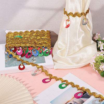 Polyester Metallic Thread & Sequins & Alloy Lace Tassel Ribbon OCOR-WH0105-236-1