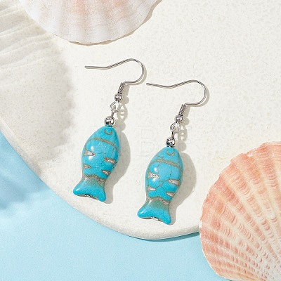 Fish Synthetic Turquoise Dangle Earrings EJEW-JE05532-1