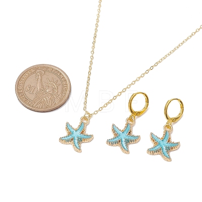 Starfish Enamel Leverback Earrings & Pendant Necklaces Sets SJEW-JS01297-1