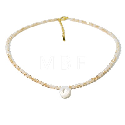 Natural White Shell Letter Faceted Glass Beaded Necklaces with 304 Stainless Steel End Chains SS7282-14-1