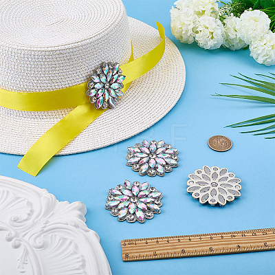4Pcs Glass Rhinestone Flower Wedding Dress Accessories STIC-FG0001-11C-1