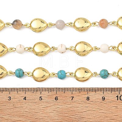 3Pcs 3 Styles Ocean Synthetic Turquoise & Natural Flower Amazonite & Synthetic Turquoise & 304 Stainless Steel Teardrop Handmade Beads Chains AJEW-JB01655-02-1
