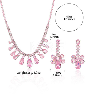 Brass Micro Pave Cubic Zirconia Pendant Necklaces & Stud Dangle Earrings Sets for Women WG2183E-01-1