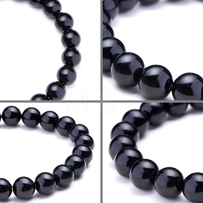 Natural Blacke Agate Round Beads Stretch Bracelets BJEW-N301-8mm-01-1