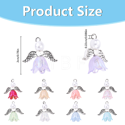 10Pcs Acrylic & Imitation Pearl Flower Angel Pendants PALLOY-YW00055-01-1