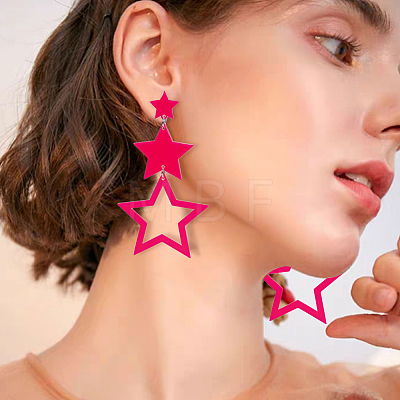ANATTASOUL 5 Pairs 5 Colors Hollow Star Acrylic Dangle Stud Earrings for Woman EJEW-AN0004-10-1