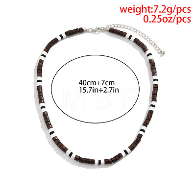 Adjustable Bohemian Polymer Clay and Wood Heishi Beaded Necklaces for Men TL5512-1