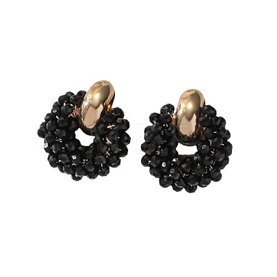 Iron & Glass Bead Ring Stud Earrings FS-WG96D15-05-1