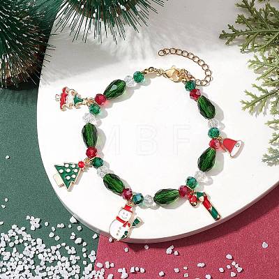 Christmas Tree & Snowman & Bell Alloy Enamel Charm Bracelets BJEW-TA00506-1