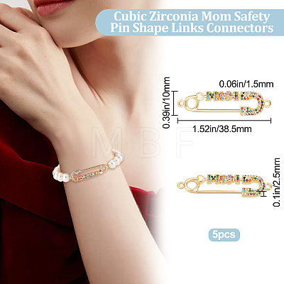 5Pcs Mother's Day Theme Brass Micro Pave Colorful Cubic Zirconia Connector Charms ZIRC-BBC0001-59-1