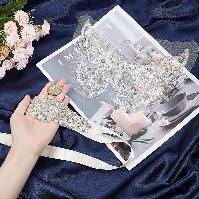 Gorgecraft 1Pc 3D Butterfly Polyester Computerized Embroidery Appliques for Wedding Dress DIY-GF0006-64-1