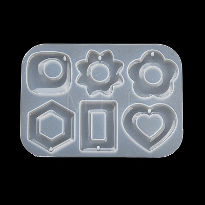 Flower Heart Hexagon DIY Pendant Silicone Molds DIY-E072-04B-1